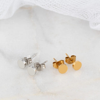 18K Gold PVD Stainless Steel Round Stud Earrings / ERJ0054