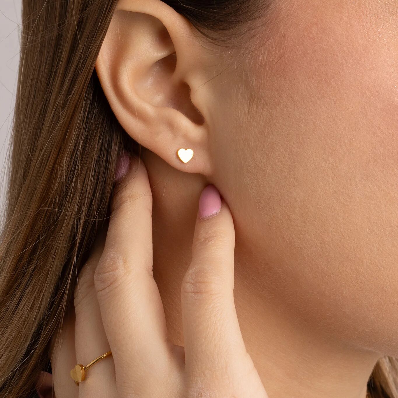18K Gold PVD Stainless Steel Heart Stud Earrings / ERJ0056