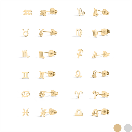 18K Gold PVD Stainless Steel Zodiac Stud Earrings / ERJ0059