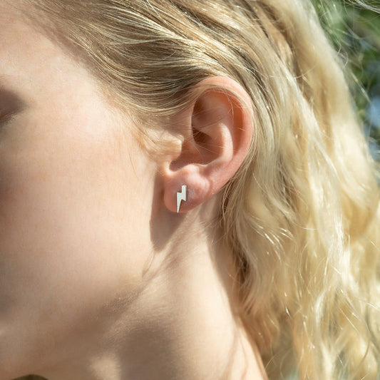 18K Gold PVD Stainless Steel Lightning Bolt Stud Earrings / ERJ0060