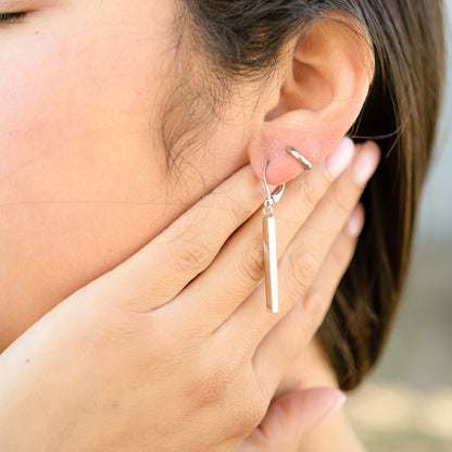 18K Gold PVD Stainless Steel Dangle Vertical Drop Bar Earrings / ERJ0061