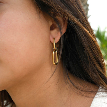 18K Gold PVD Stainless Steel Convertible Huggie Earrings / ERJ0062