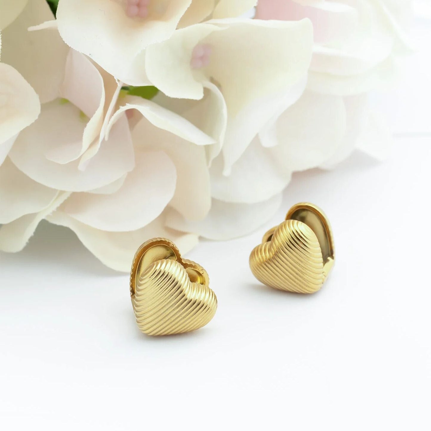 18K Gold PVD Stainless Steel Heart Huggie Earrings / ERJ0065