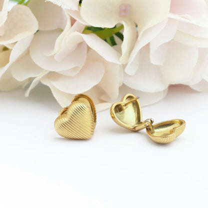 18K Gold PVD Stainless Steel Heart Huggie Earrings / ERJ0065