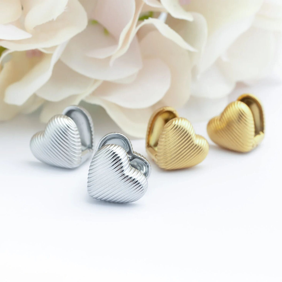 18K Gold PVD Stainless Steel Heart Huggie Earrings / ERJ0065
