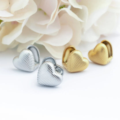 18K Gold PVD Stainless Steel Heart Huggie Earrings / ERJ0065