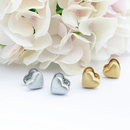18K Gold PVD Stainless Steel Heart Huggie Earrings / ERJ0065