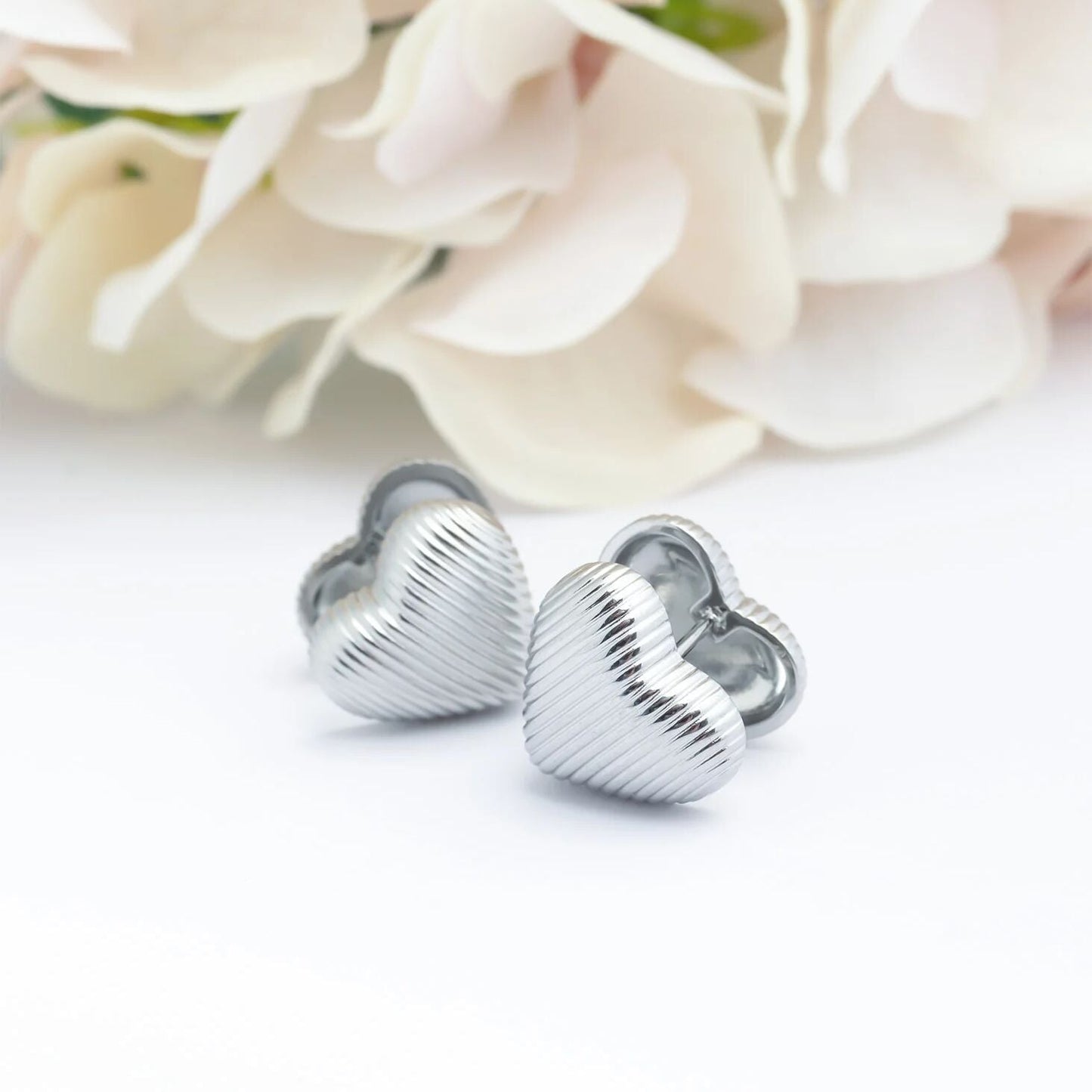 18K Gold PVD Stainless Steel Heart Huggie Earrings / ERJ0065