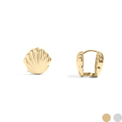 18K Gold PVD Stainless Steel Shell Huggies Earrings / ERJ0066