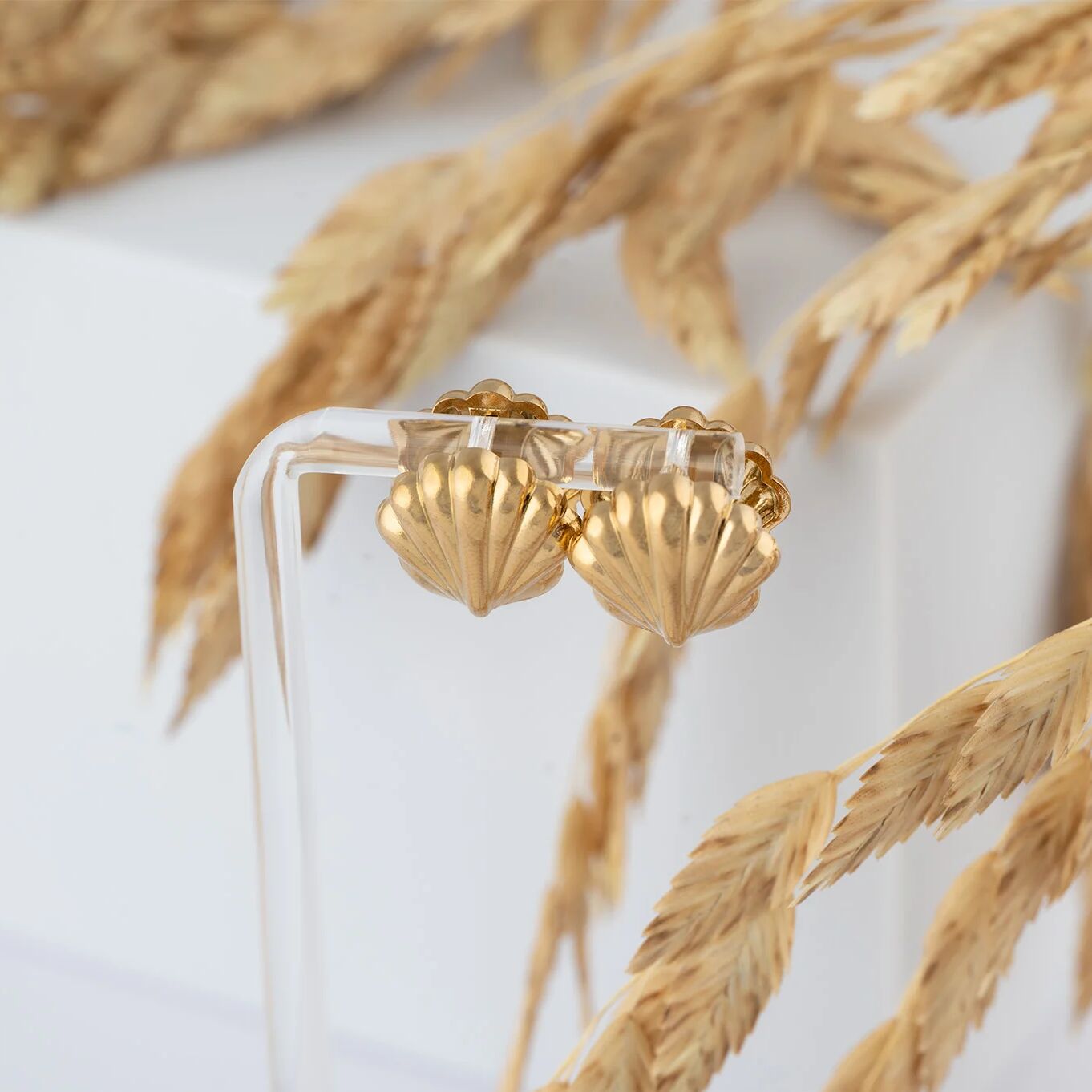 18K Gold PVD Stainless Steel Shell Huggies Earrings / ERJ0066