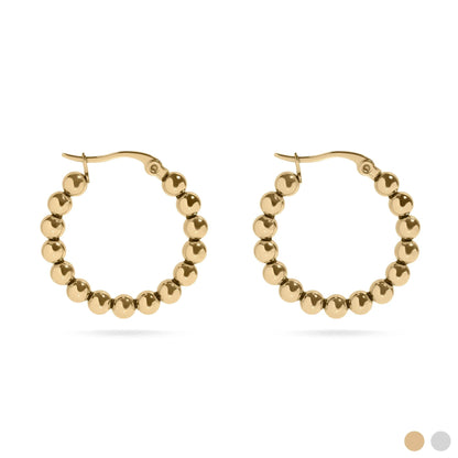 18K Gold PVD Stainless Steel Circle Ball Hoop Earrings / ERJ0068