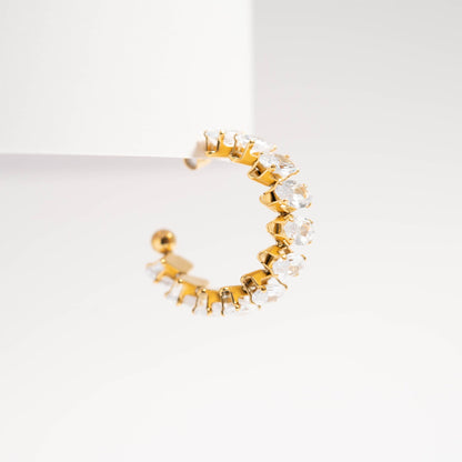 18K Gold PVD Stainless Steel Marquis CZ Stone Hoop Earrings / ERJ0069