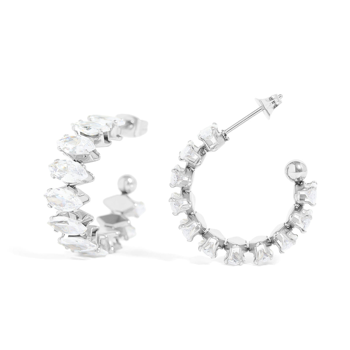 18K Gold PVD Stainless Steel Marquis CZ Stone Hoop Earrings / ERJ0069