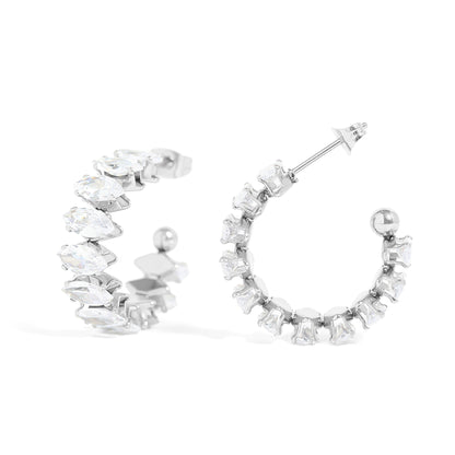 18K Gold PVD Stainless Steel Marquis CZ Stone Hoop Earrings / ERJ0069
