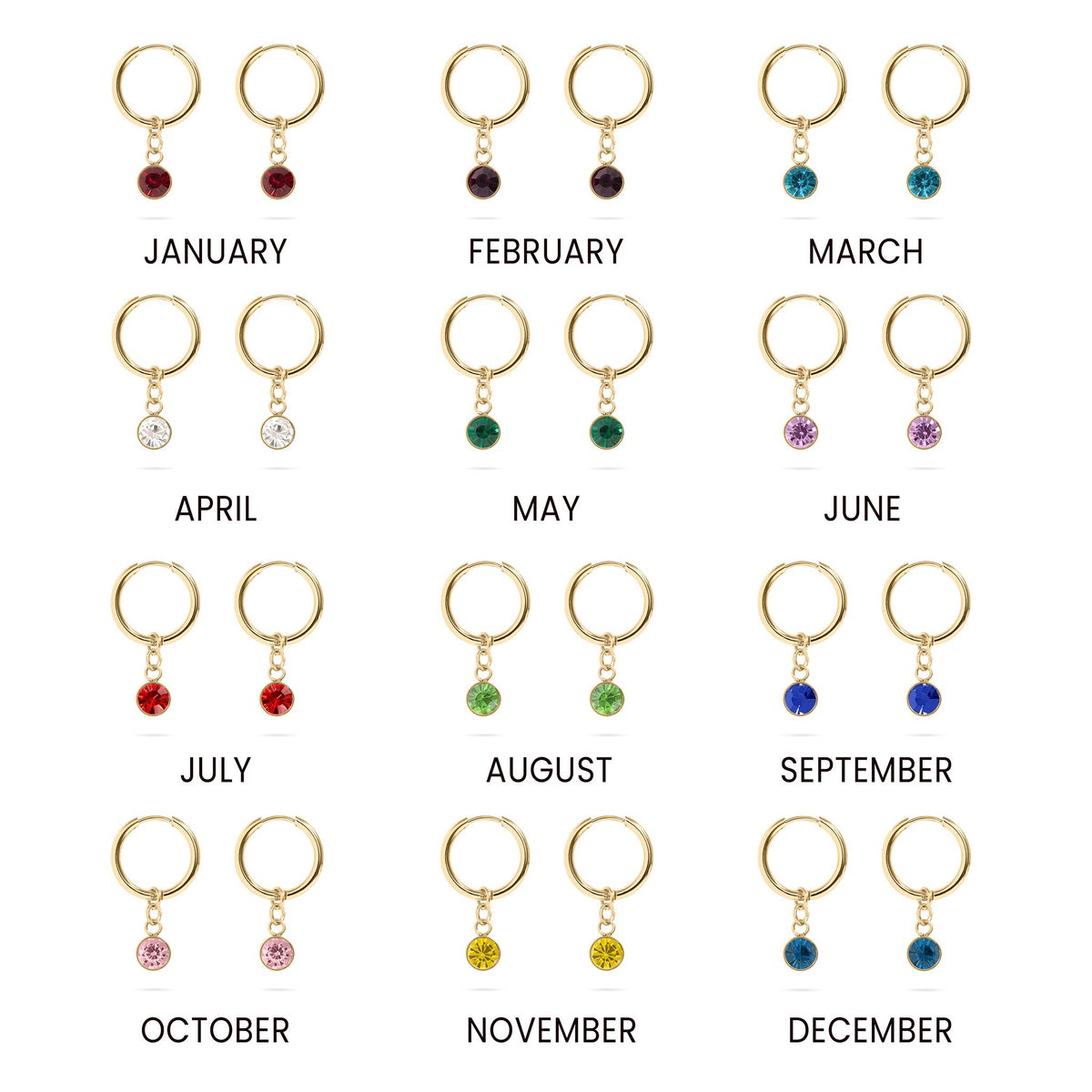 18K Gold PVD Birthstone Huggie Earrings / ERJ0074