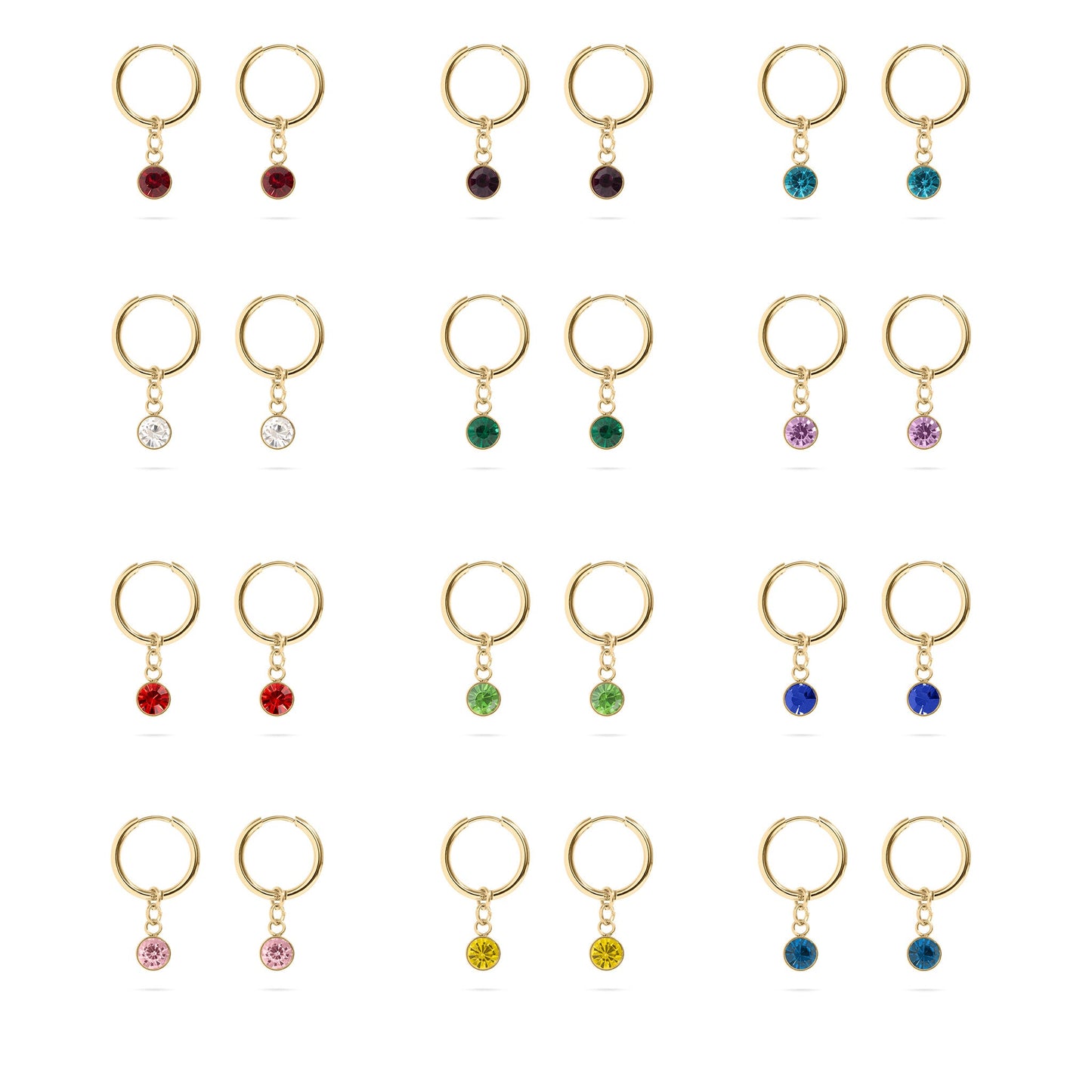 18K Gold PVD Birthstone Huggie Earrings / ERJ0074