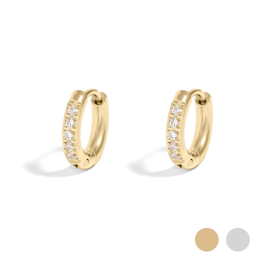 18K Gold PVD Stainless Steel CZ Stone Huggie Earrings / ERJ0075