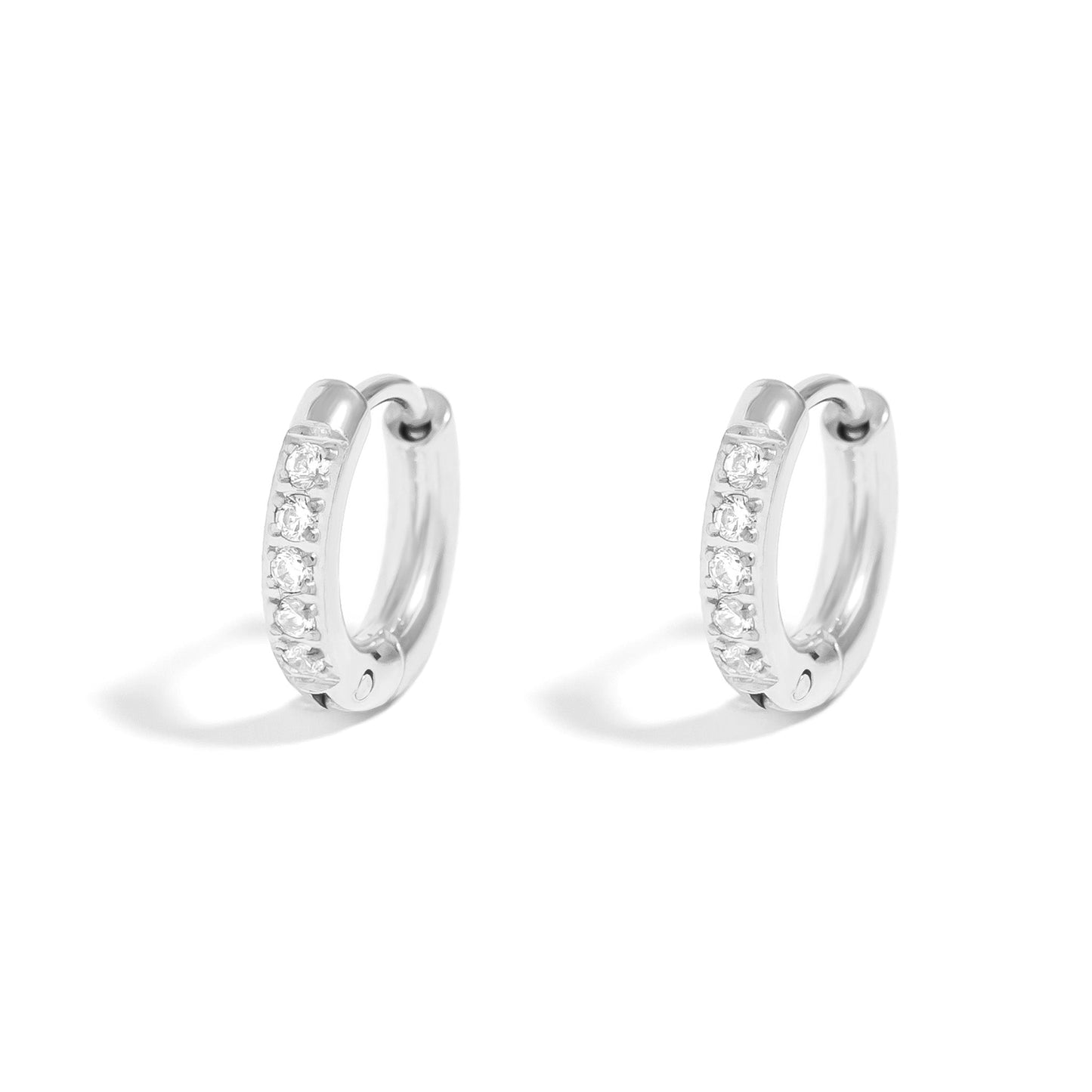 18K Gold PVD Stainless Steel CZ Stone Huggie Earrings / ERJ0075