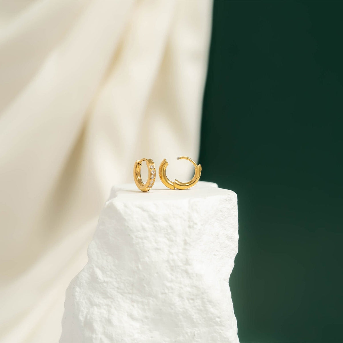 18K Gold PVD Stainless Steel CZ Stone Huggie Earrings / ERJ0075