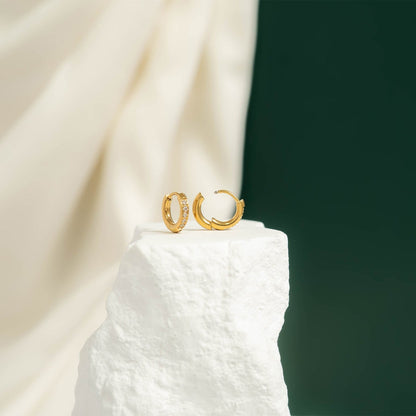 18K Gold PVD Stainless Steel CZ Stone Huggie Earrings / ERJ0075