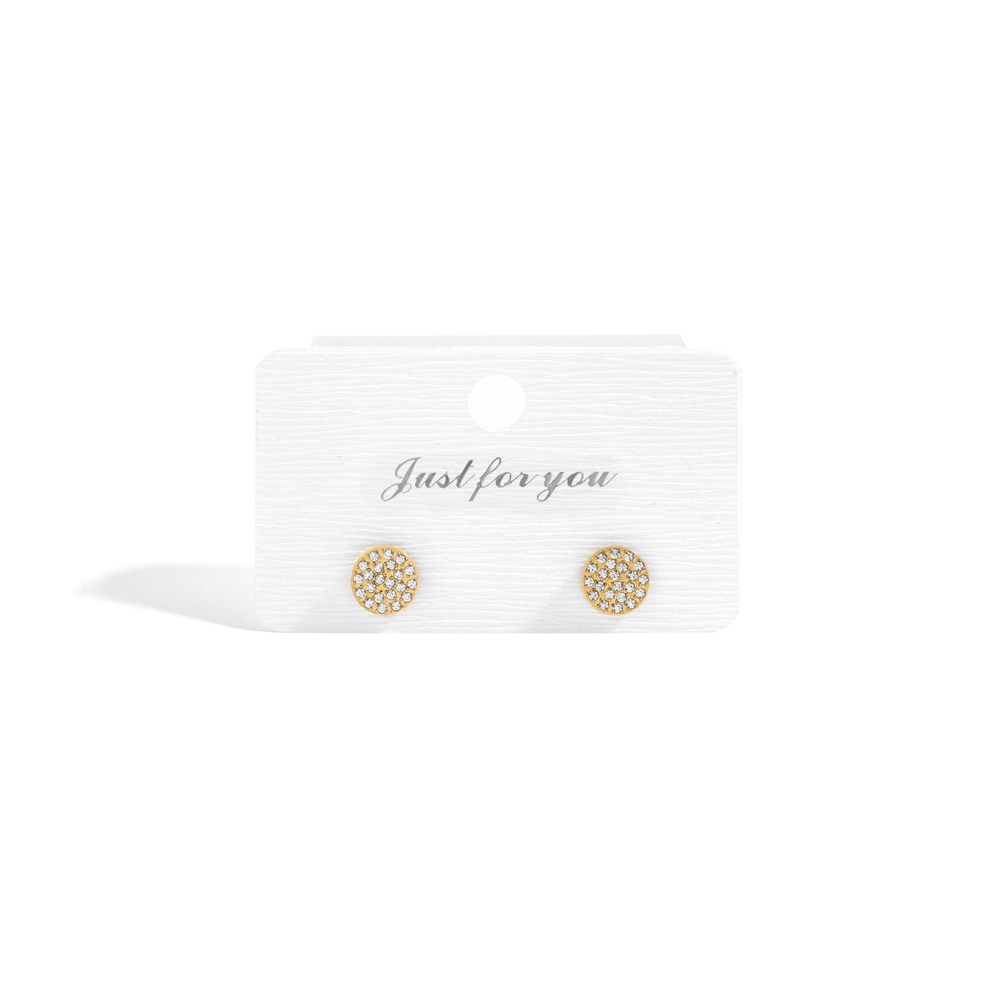 18K Gold PVD Stainless Steel Round Stud Pave Stones Earrings / ERJ0078