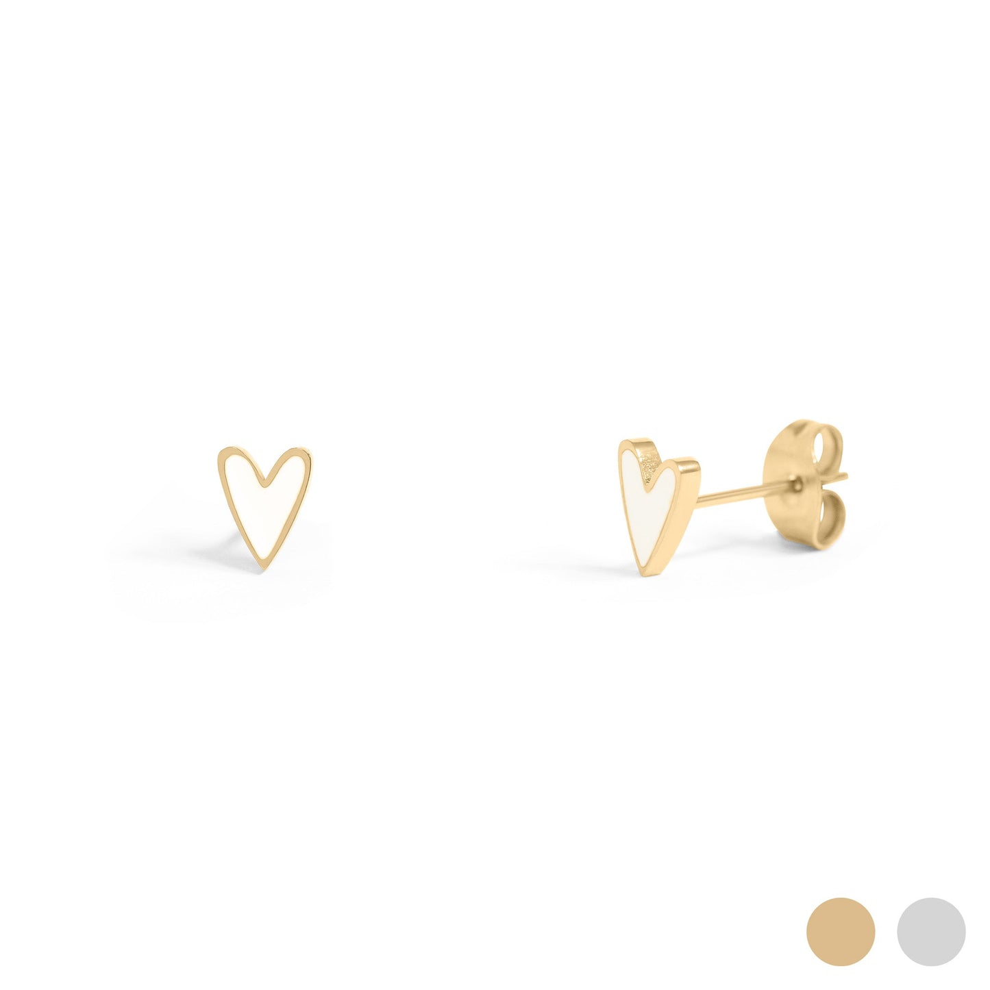 18K Gold PVD Stainless Steel White Enamel Heart Studs / ERJ0081