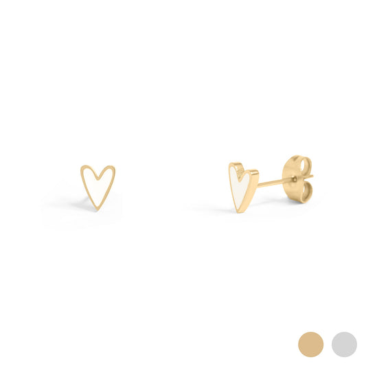 18K Gold PVD Stainless Steel White Enamel Heart Studs / ERJ0081