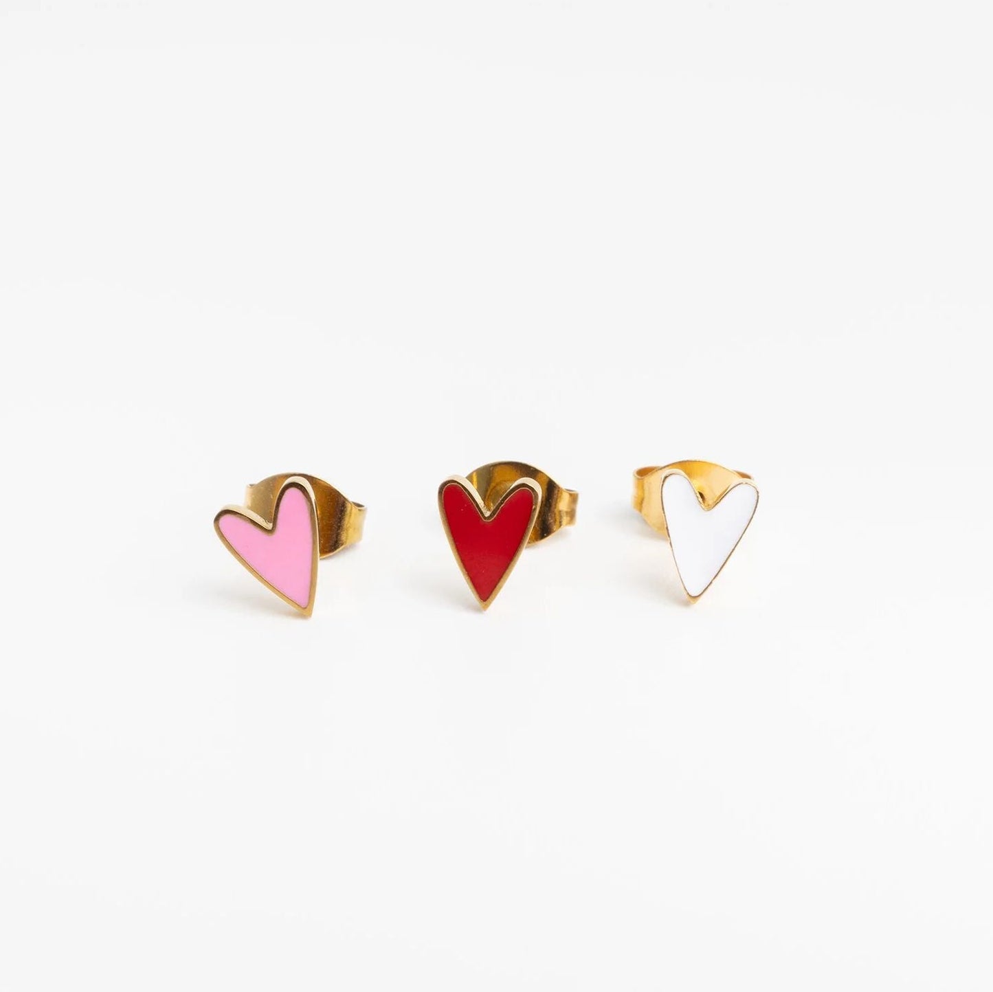 18K Gold PVD Stainless Steel White Enamel Heart Studs / ERJ0081
