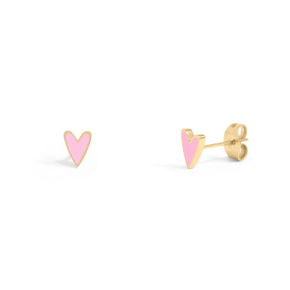 18K Gold PVD Stainless Steel White Enamel Heart Studs / ERJ0081