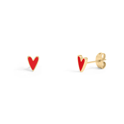 18K Gold PVD Stainless Steel White Enamel Heart Studs / ERJ0081