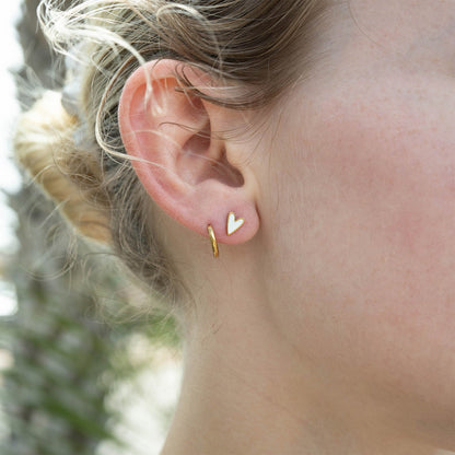 18K Gold PVD Stainless Steel White Enamel Heart Studs / ERJ0081
