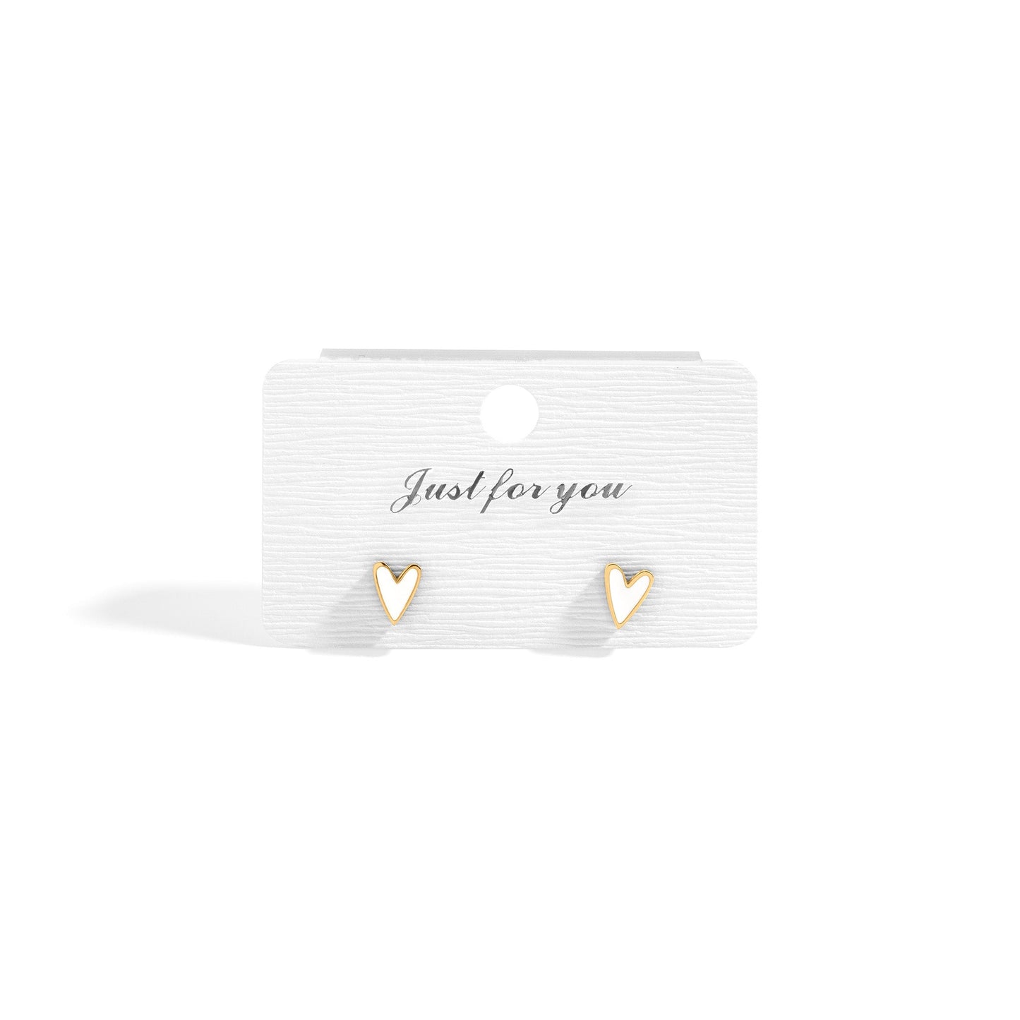 18K Gold PVD Stainless Steel White Enamel Heart Studs / ERJ0081