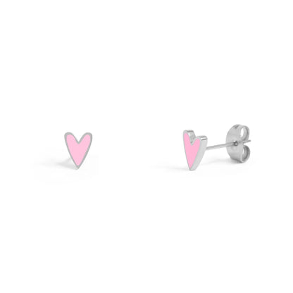 18K Gold PVD Stainless Steel White Enamel Heart Studs / ERJ0081