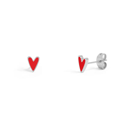 18K Gold PVD Stainless Steel White Enamel Heart Studs / ERJ0081