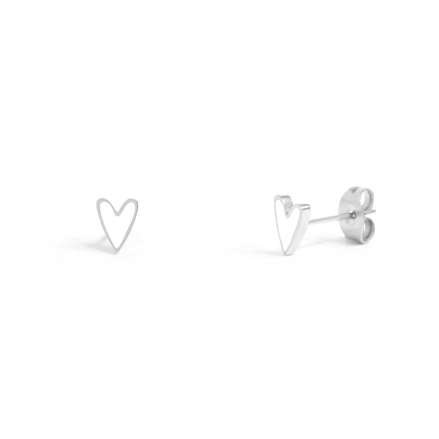 18K Gold PVD Stainless Steel White Enamel Heart Studs / ERJ0081
