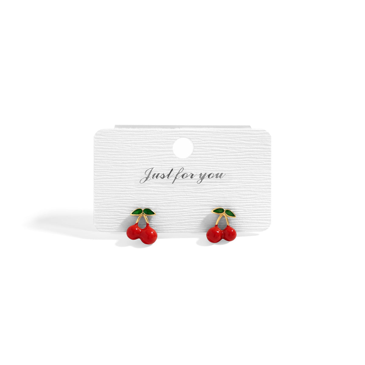 18K Gold PVD Stainless Steel Enamel Cherry Stud Earrings / ERJ0082