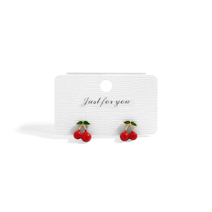 18K Gold PVD Stainless Steel Enamel Cherry Stud Earrings / ERJ0082
