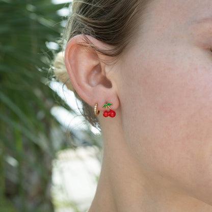 18K Gold PVD Stainless Steel Enamel Cherry Stud Earrings / ERJ0082
