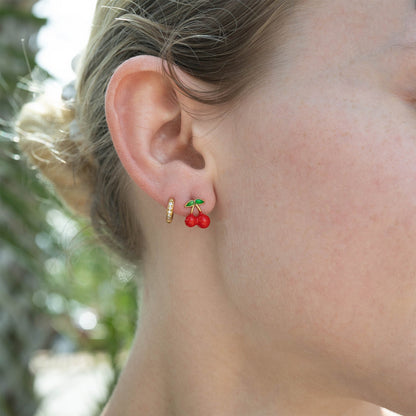 18K Gold PVD Stainless Steel Enamel Cherry Stud Earrings / ERJ0082