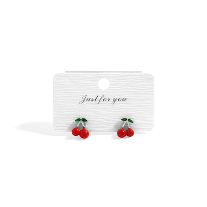 18K Gold PVD Stainless Steel Enamel Cherry Stud Earrings / ERJ0082
