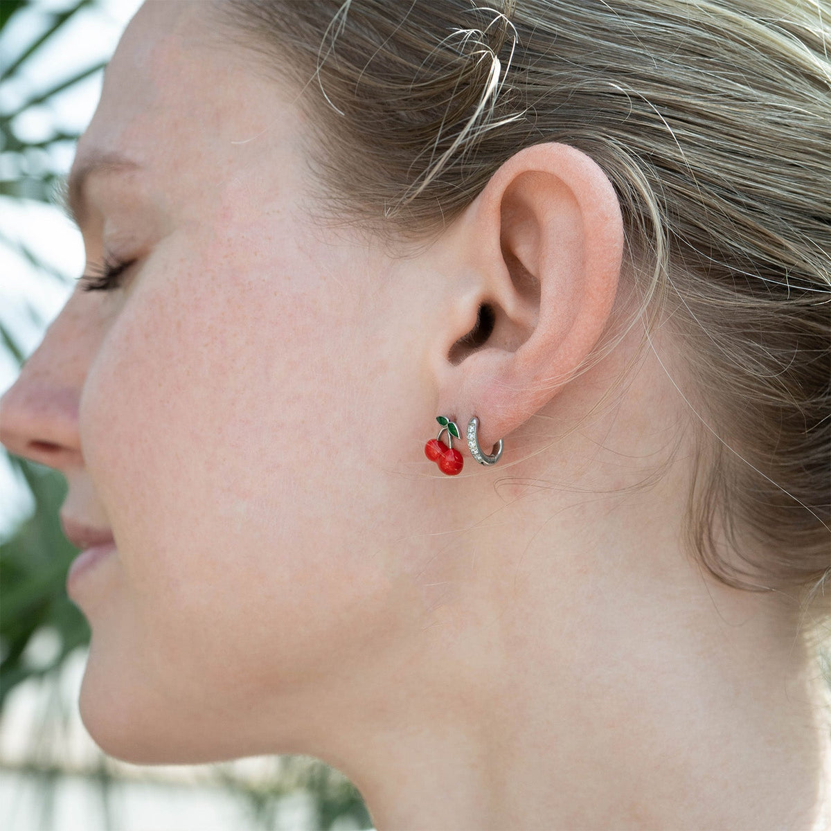 18K Gold PVD Stainless Steel Enamel Cherry Stud Earrings / ERJ0082