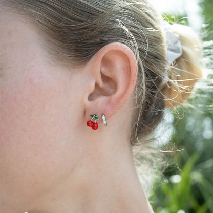 18K Gold PVD Stainless Steel Enamel Cherry Stud Earrings / ERJ0082