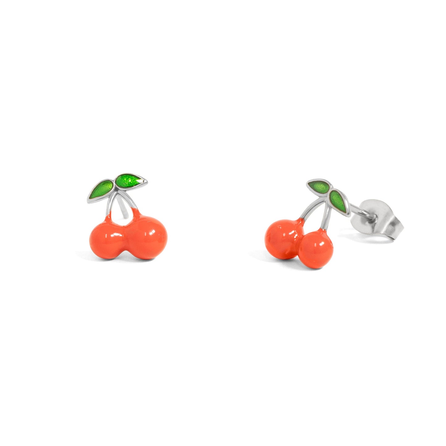 18K Gold PVD Stainless Steel Enamel Cherry Stud Earrings / ERJ0082