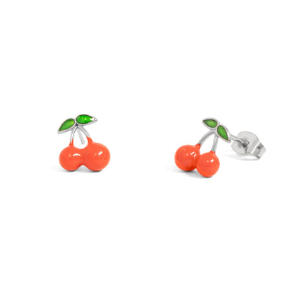 18K Gold PVD Stainless Steel Enamel Cherry Stud Earrings / ERJ0082