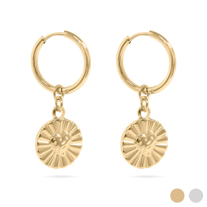 18K Gold PVD Sunburst Heart Huggie Earring / ERJ0083