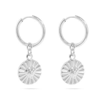 18K Gold PVD Sunburst Heart Huggie Earring / ERJ0083