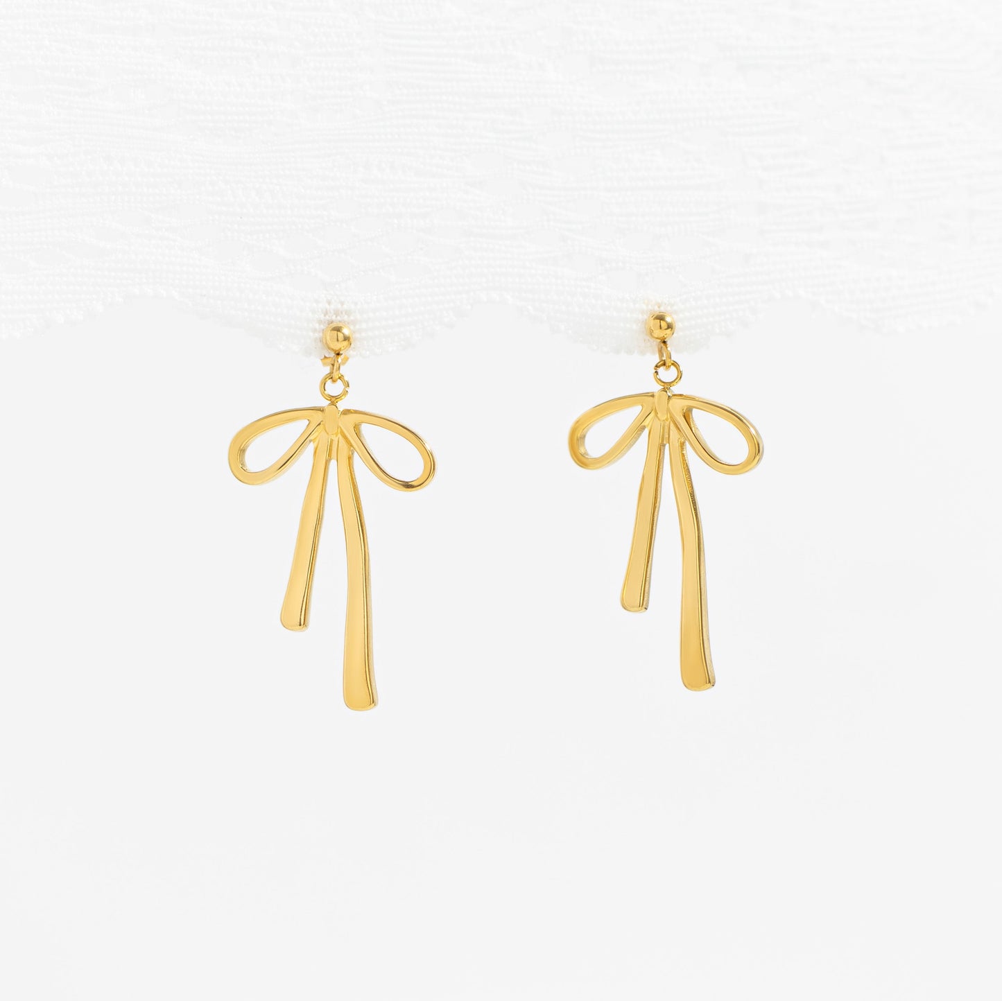 18K Gold PVD Stainless Steel Ribbon Bow Earrings  / ERJ0084