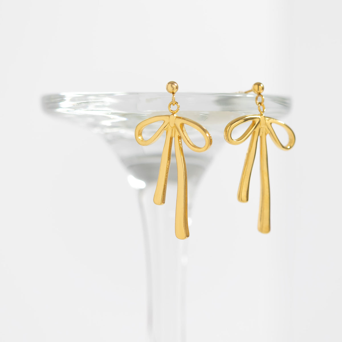 18K Gold PVD Stainless Steel Ribbon Bow Earrings  / ERJ0084