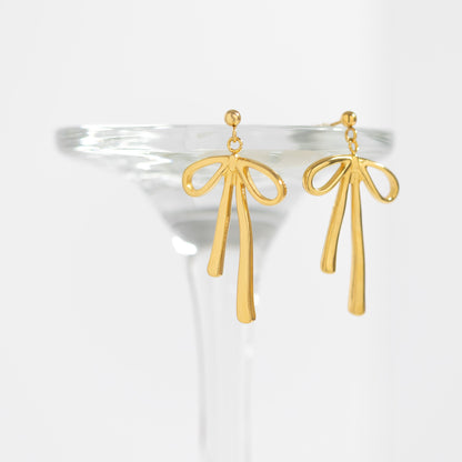 18K Gold PVD Stainless Steel Ribbon Bow Earrings  / ERJ0084