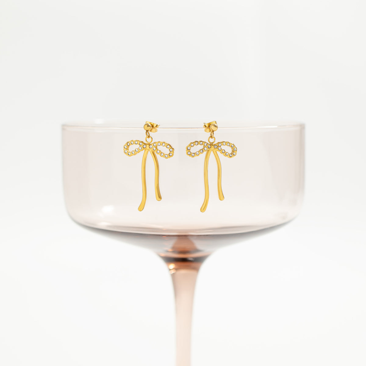 18K Gold PVD Ribbon Bow with Stones Earrings / ERJ0085